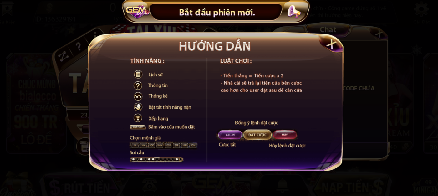 Hướng dẫn cách chơi Tài xỉu chi tiết cho bạn mới tại nhà Gemwin Hướng dẫn cách chơi Tài xỉu chi tiết cho bạn mới tại nhà Gemwin