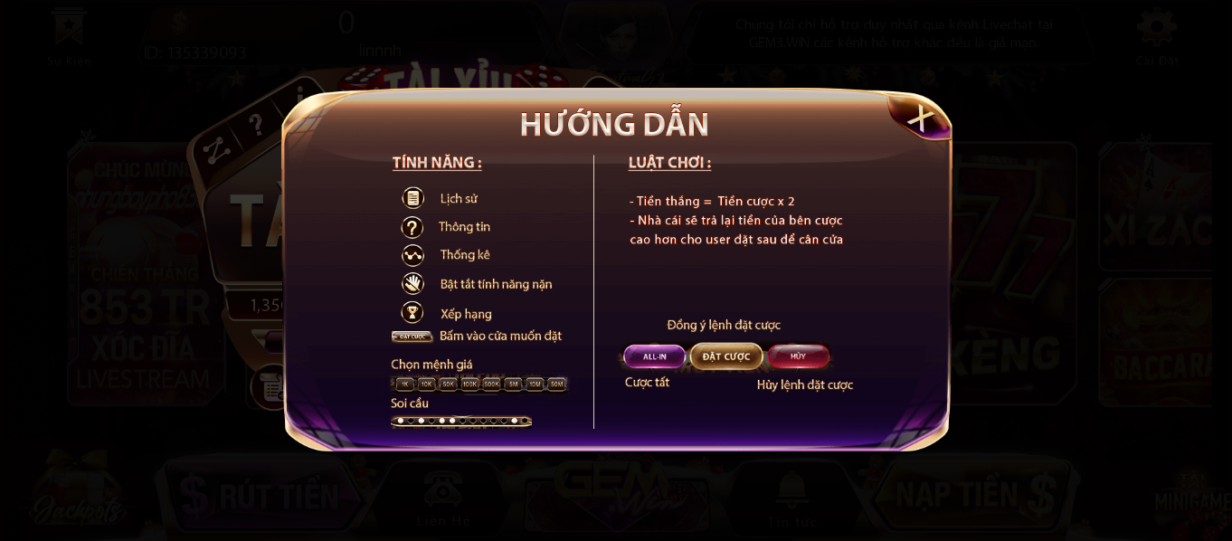 Hướng dẫn chi tiết cách chơi Tài xỉu chuẩn xác tại Gemwin Hướng dẫn chi tiết cách chơi Tài xỉu chuẩn xác tại Gemwin