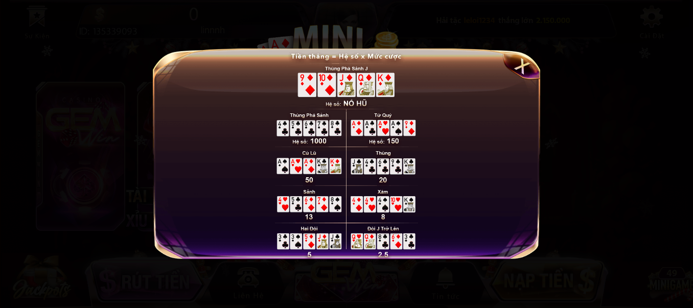 Hướng dẫn thao tác và quy luật cách chơi game nổ hũ quốc tế Mini Poker Hướng dẫn thao tác và quy luật cách chơi game nổ hũ quốc tế Mini Poker