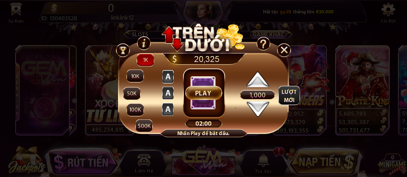 Cách tham gia mini game nổ hũ quốc tế Trên Dưới tại Gemwin Cách tham gia mini game nổ hũ quốc tế Trên Dưới tại Gemwin